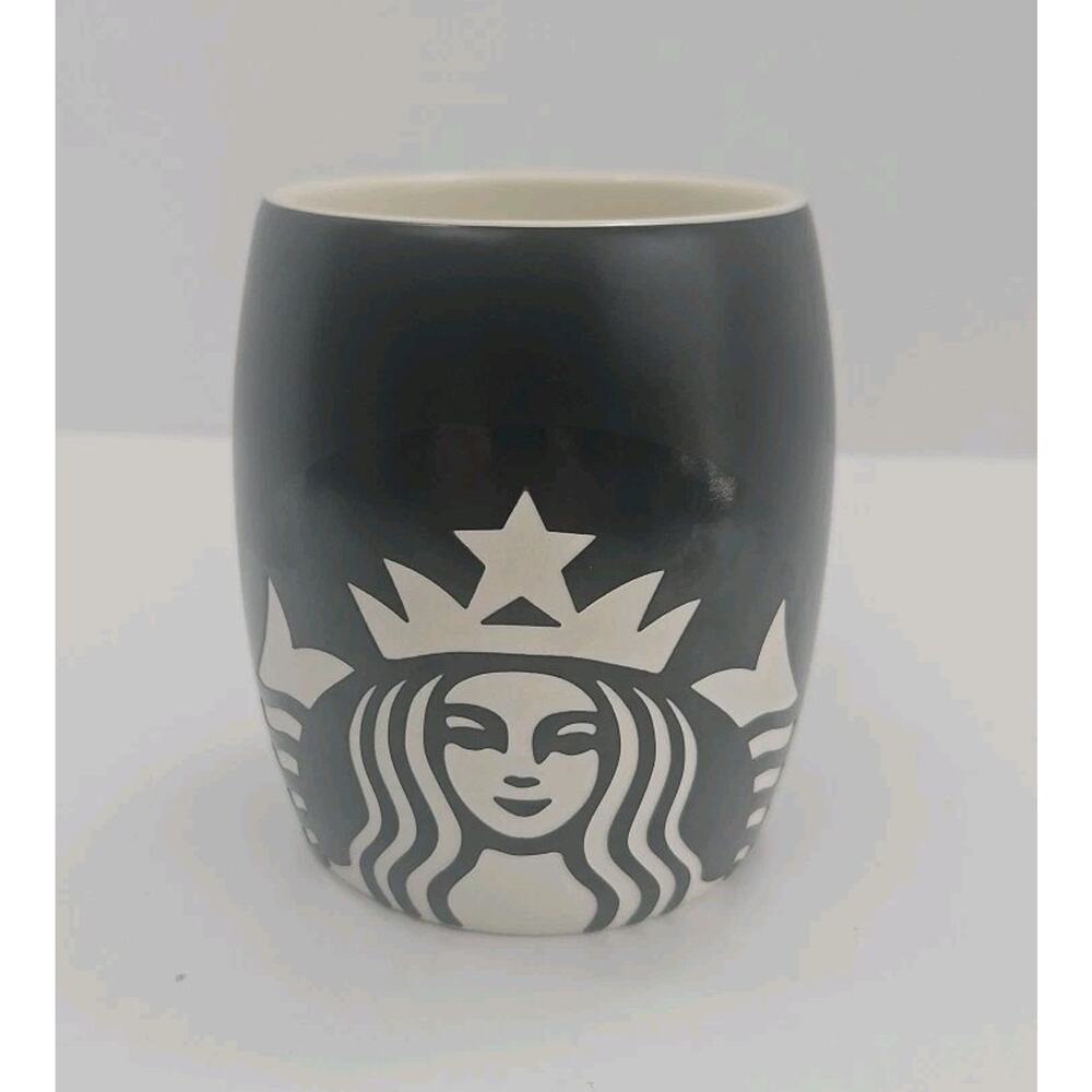 Starbucks Black with White Siren Mermaid Barrel Coffee Cup Mug 2011